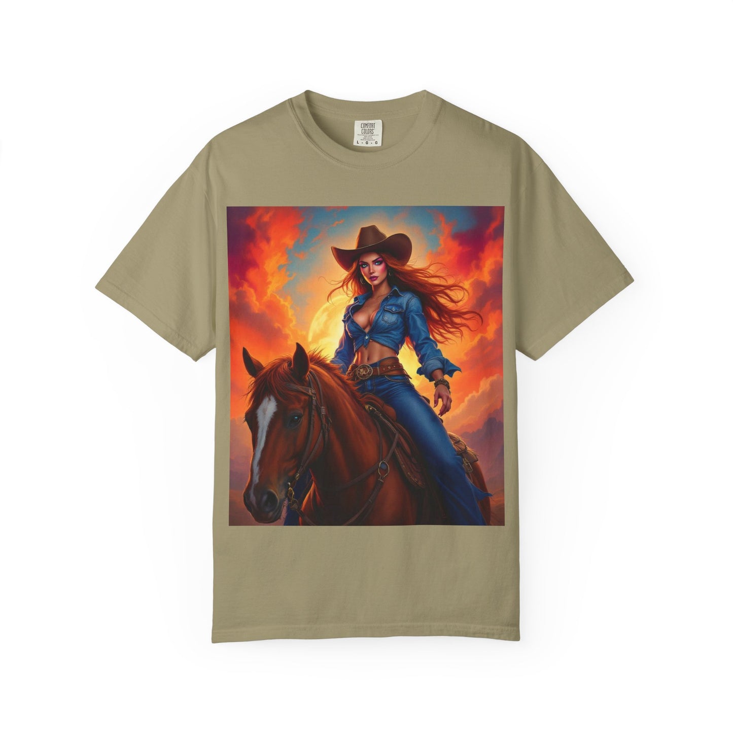 Cowgirl on Horseback T-Shirt — Western Sunset Graphic Tee