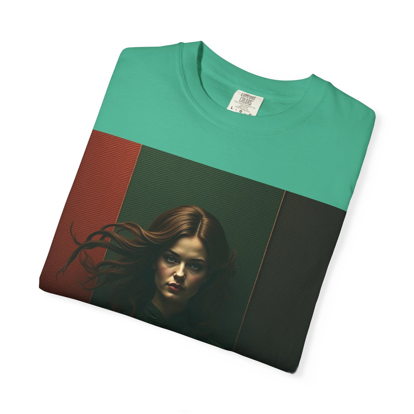 Portrait Photo Tee — Moody Green Woman Graphic T-Shirt