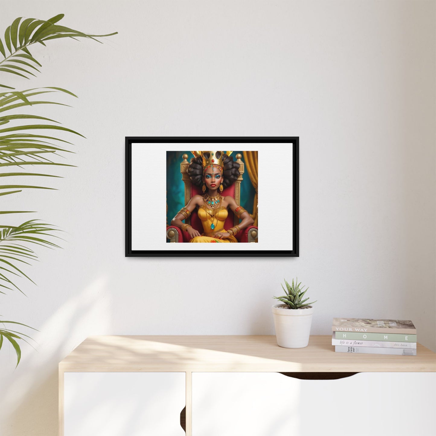 Framed Matte Canvas Art — Regal African Queen Portrait