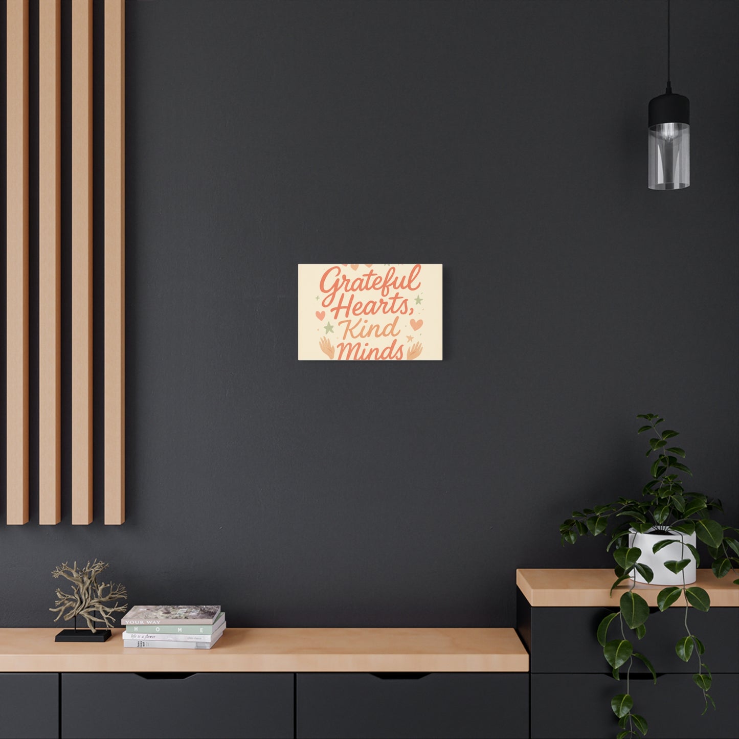 Grateful Hearts Kind Minds Canvas Wall Art — Inspirational Quote Matte Canvas