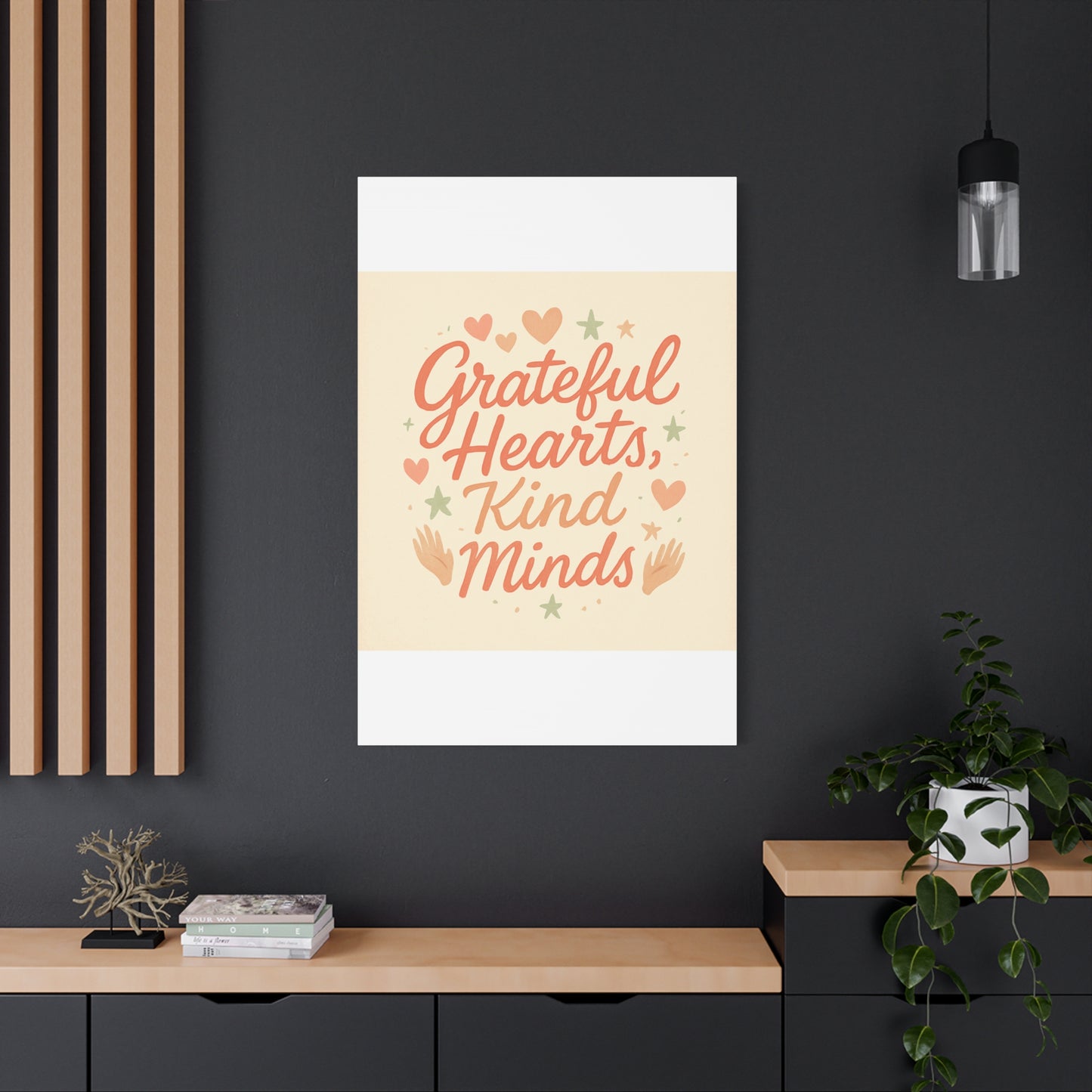 Grateful Hearts Kind Minds Canvas Wall Art — Inspirational Quote Matte Canvas