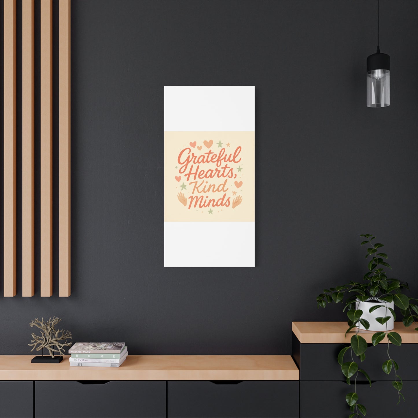Grateful Hearts Kind Minds Canvas Wall Art — Inspirational Quote Matte Canvas