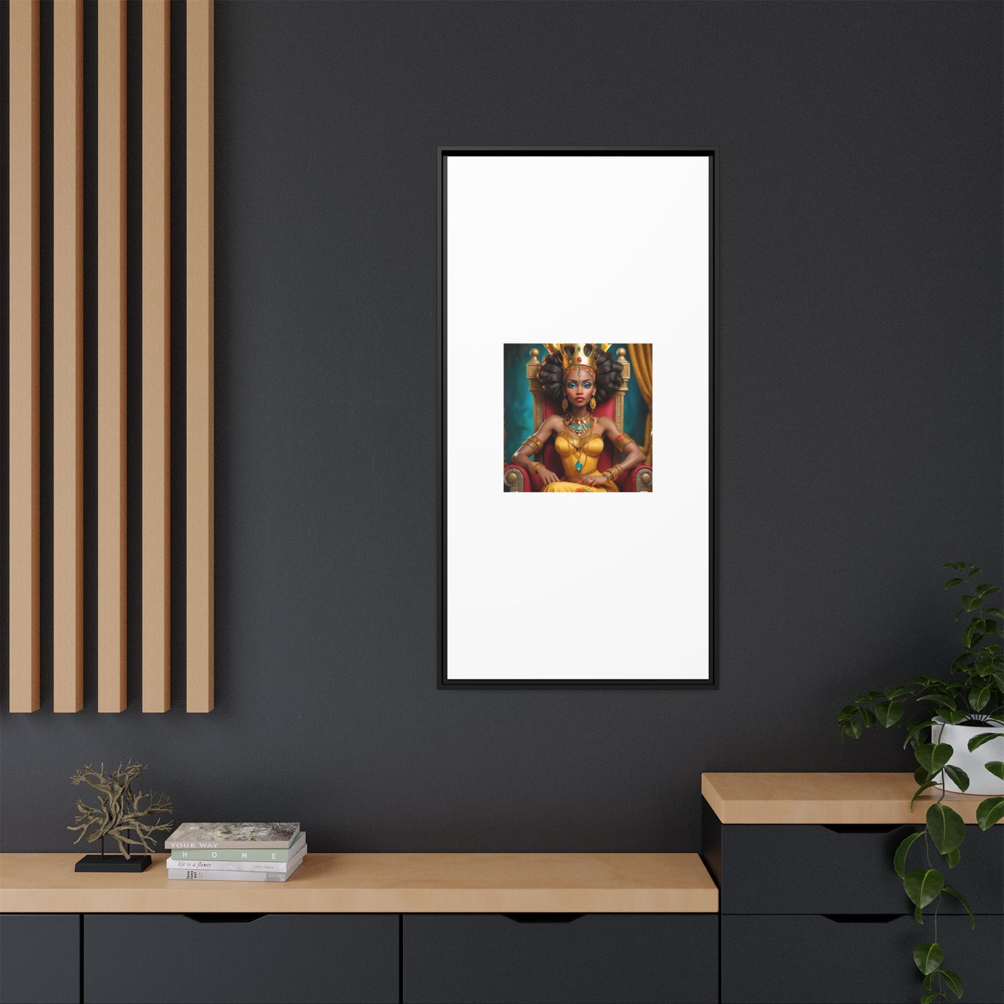 Framed Matte Canvas Art — Regal African Queen Portrait