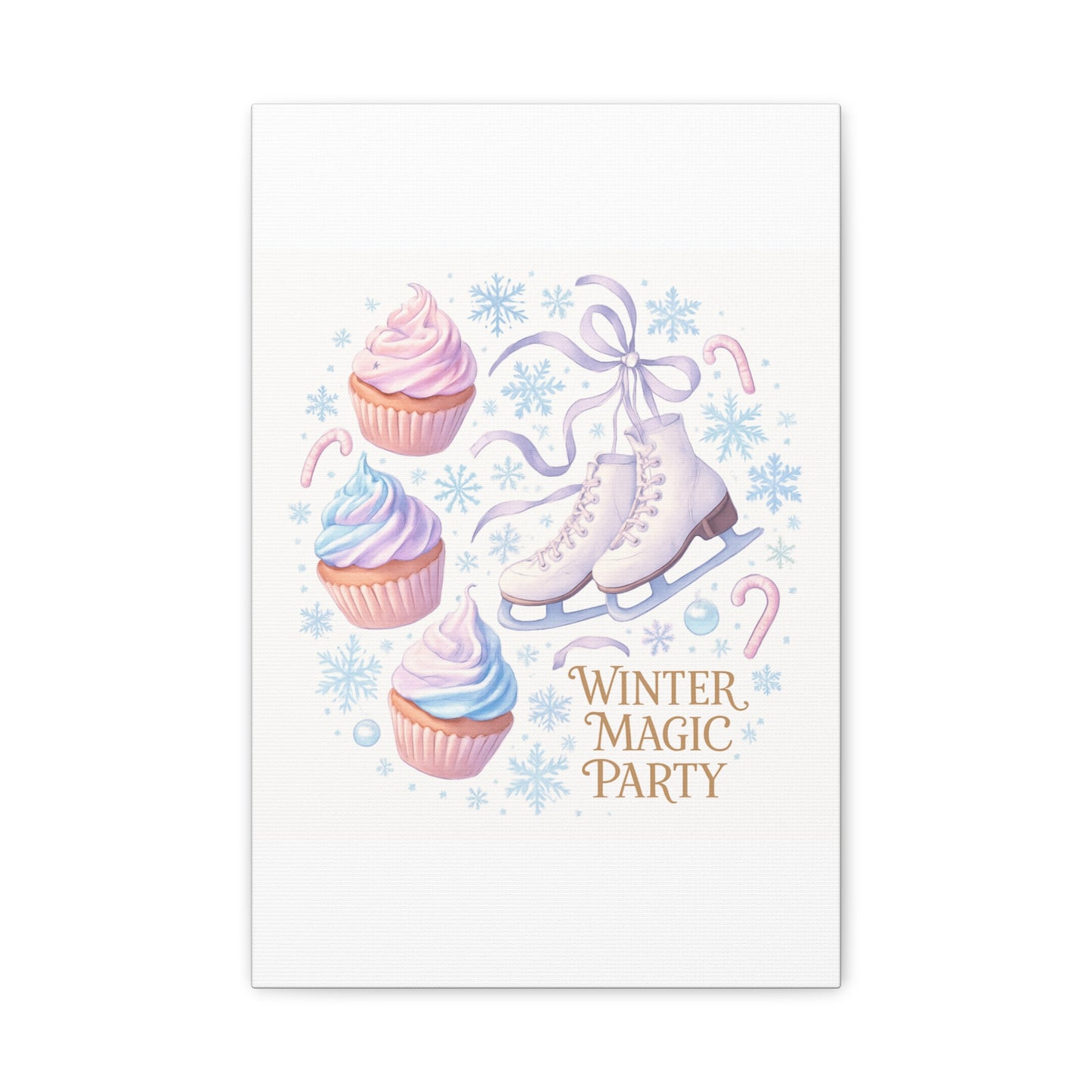 Winter Magic Party Canvas — Ice Skates & Cupcakes Matte Wall Art