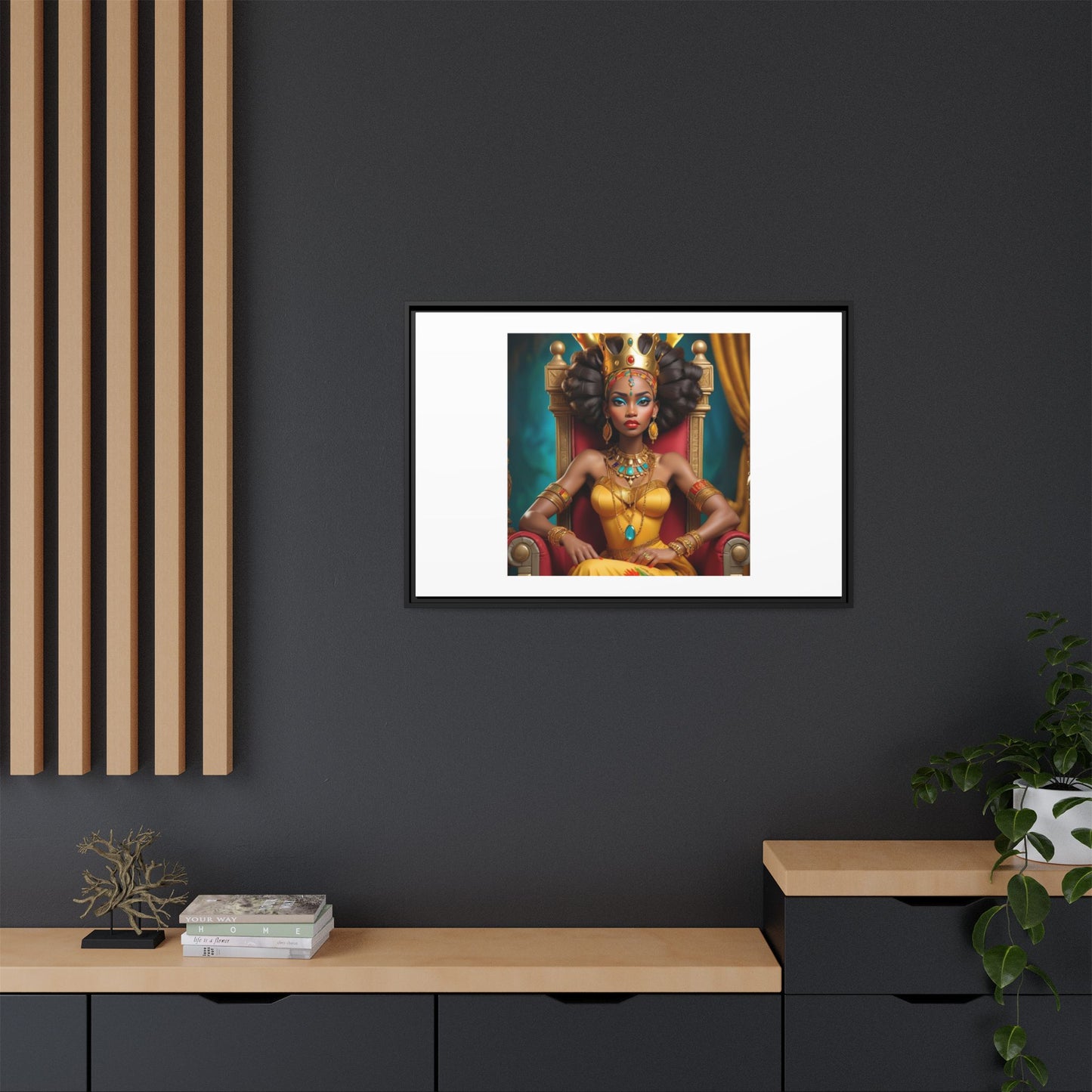 Framed Matte Canvas Art — Regal African Queen Portrait