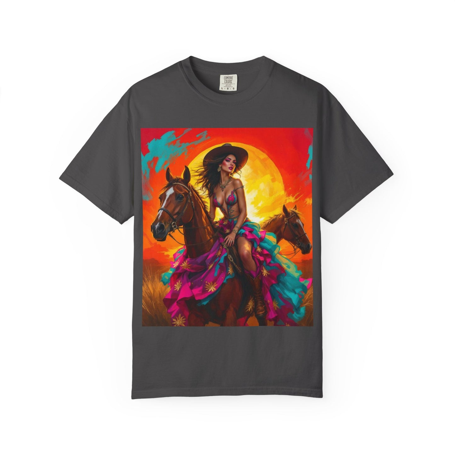 Cowgirl Sunset T-Shirt — Vibrant Western Horse Art Tee