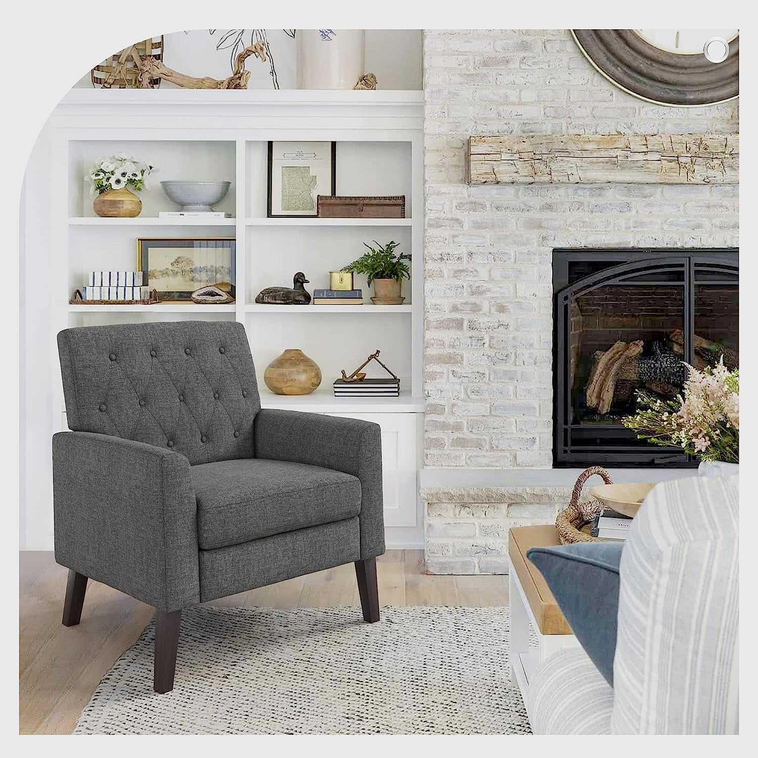 Modern Gray Linen Accent Armchair For Living Room Furniture-3