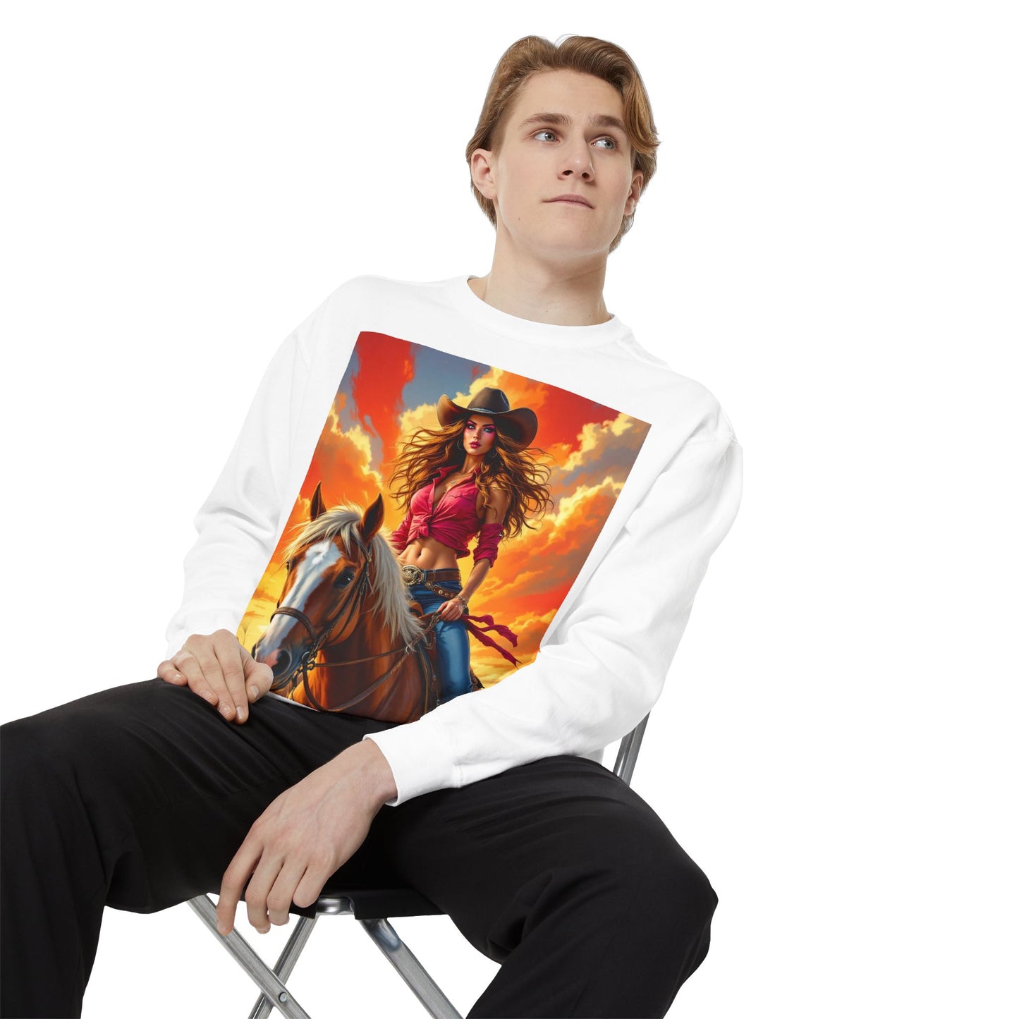 Cowgirl Sunset Sweatshirt — Horse Riding Graphic Crewneck