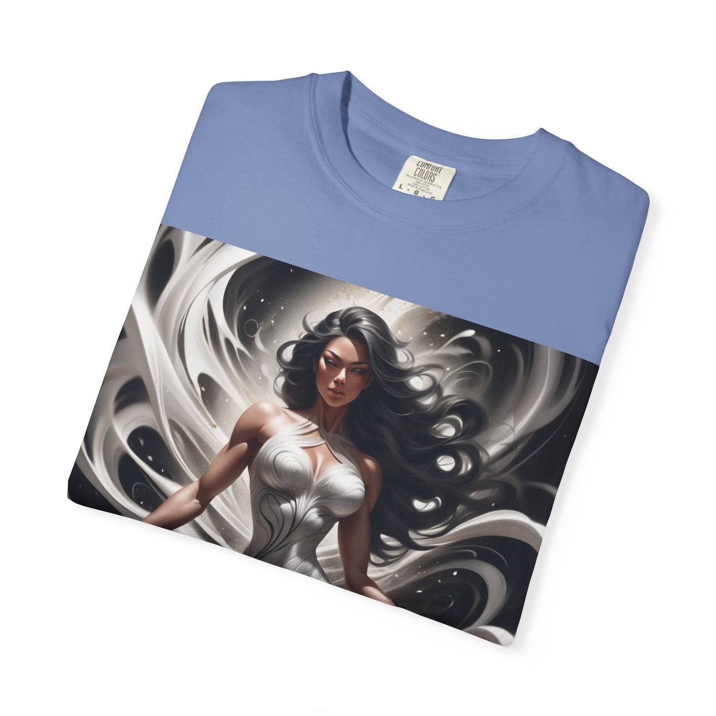 Goddess Art T-Shirt — Elegant White-Draped Fantasy Woman Print