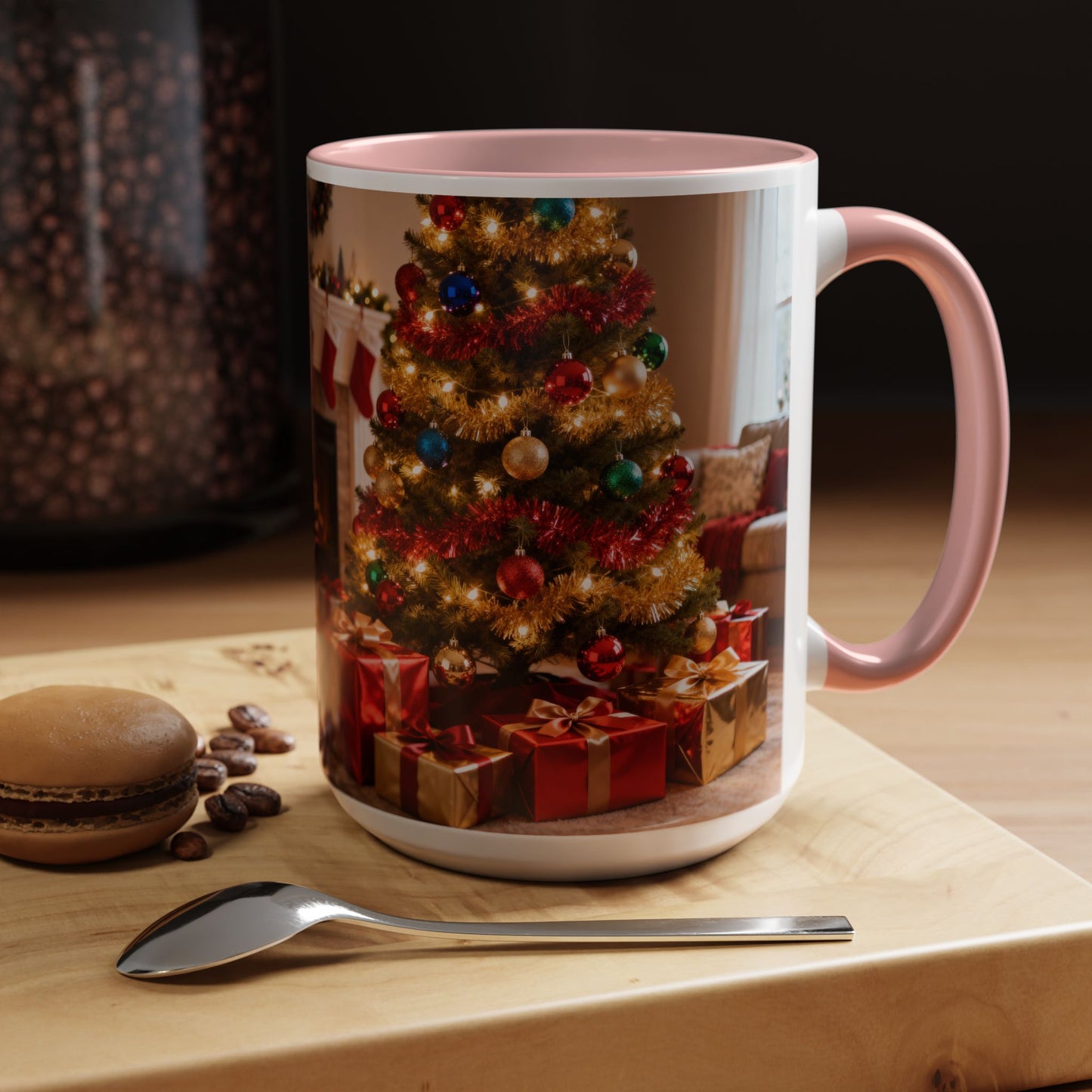 Christmas Living Room Coffee Mug – Festive Tree, Fireplace & Presents Accent Mug (11/15oz)