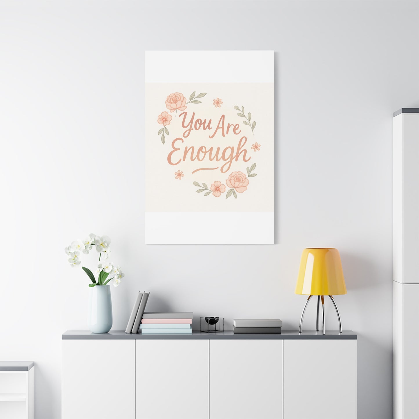 You Are Enough Floral Canvas Wall Art — Inspirational Matte Stretched Canvas