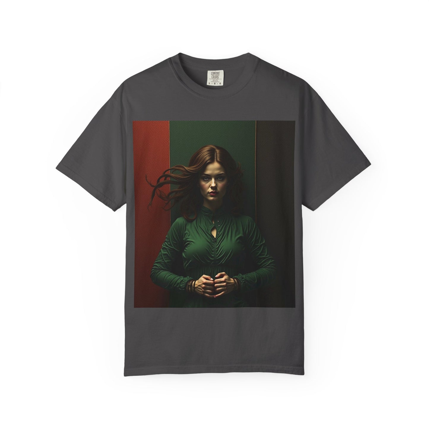 Portrait Photo Tee — Moody Green Woman Graphic T-Shirt
