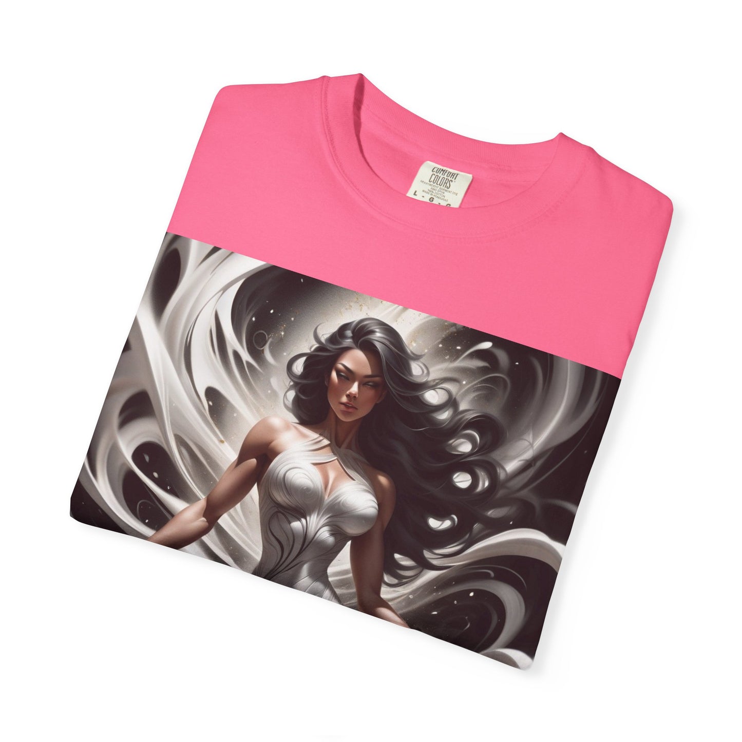 Goddess Art T-Shirt — Elegant White-Draped Fantasy Woman Print