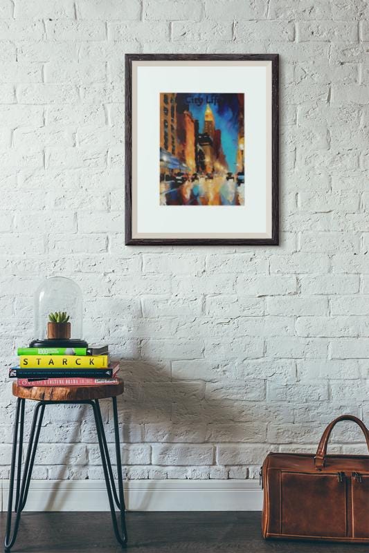 City Life Satin Wall Art Print, Urban Decor, Modern Home Decor, Gift for Art Lovers, Cityscape Poster, Vibrant Artwork