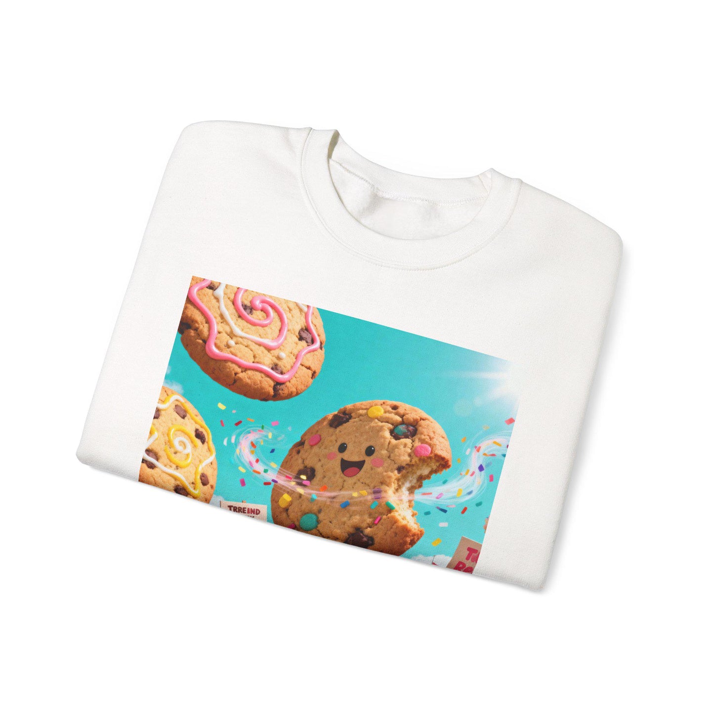 Whimsical Cookie Theme Crewneck Sweatshirt, Cozy Unisex Sweater, Fun Gift for Food Lovers, Snack Lover Apparel, Sweet Treats Fashion