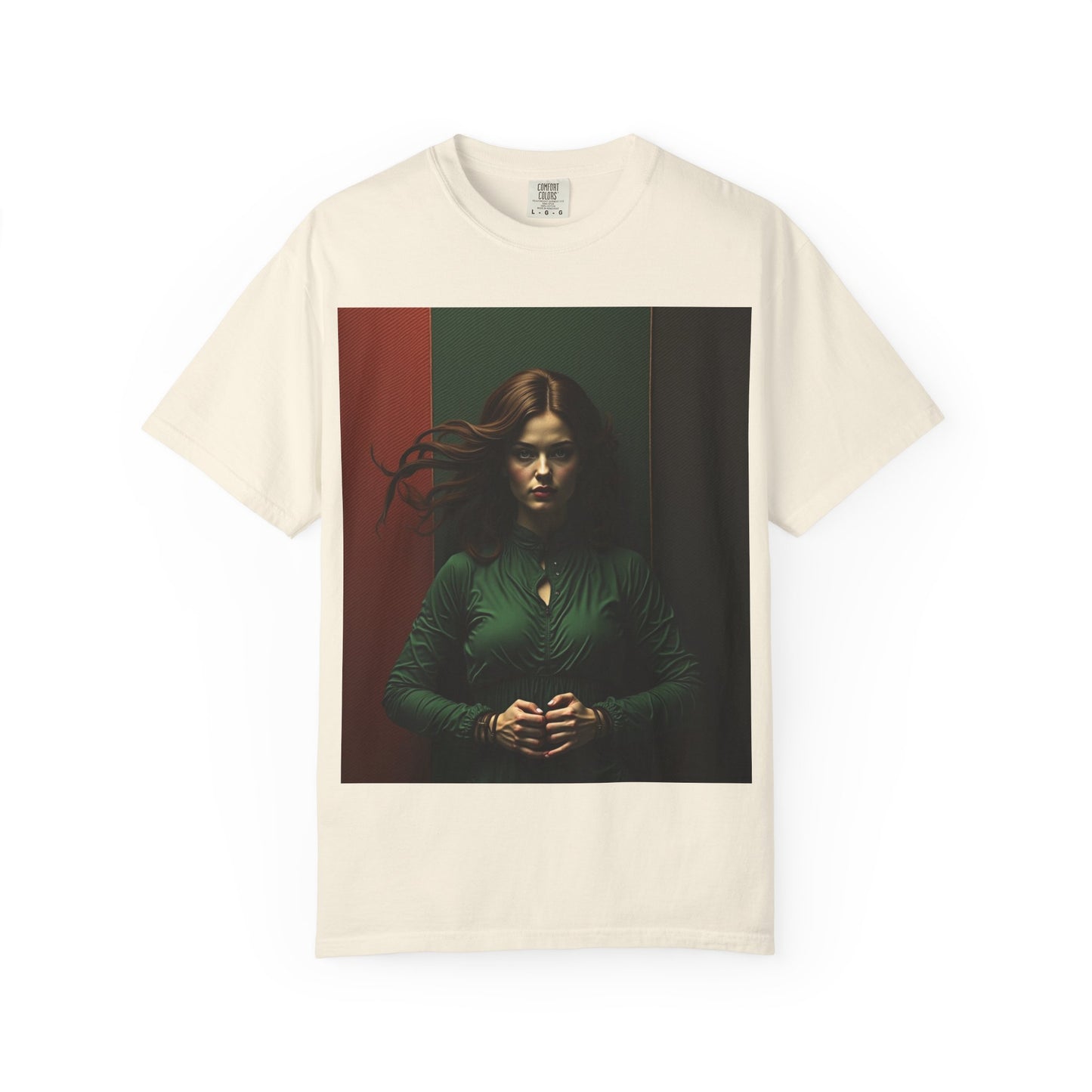 Portrait Photo Tee — Moody Green Woman Graphic T-Shirt