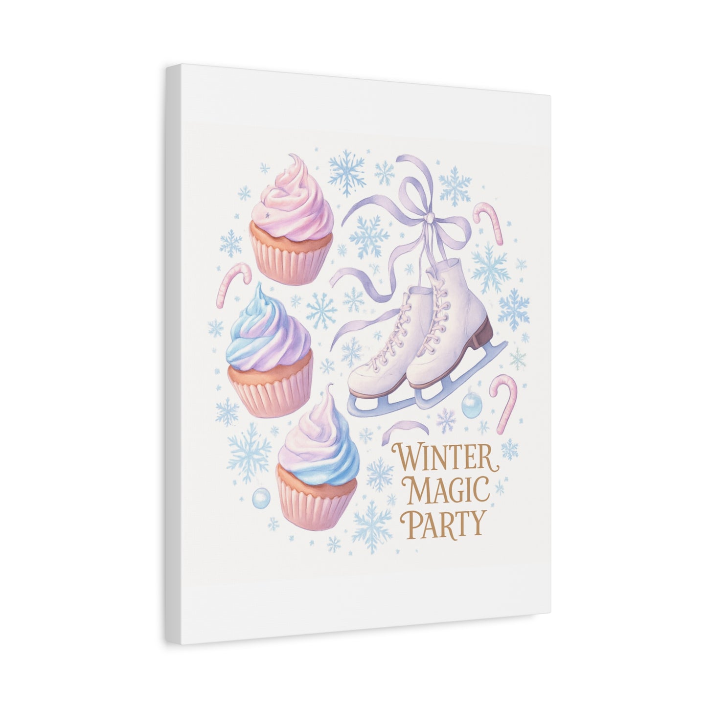 Winter Magic Party Canvas — Ice Skates & Cupcakes Matte Wall Art