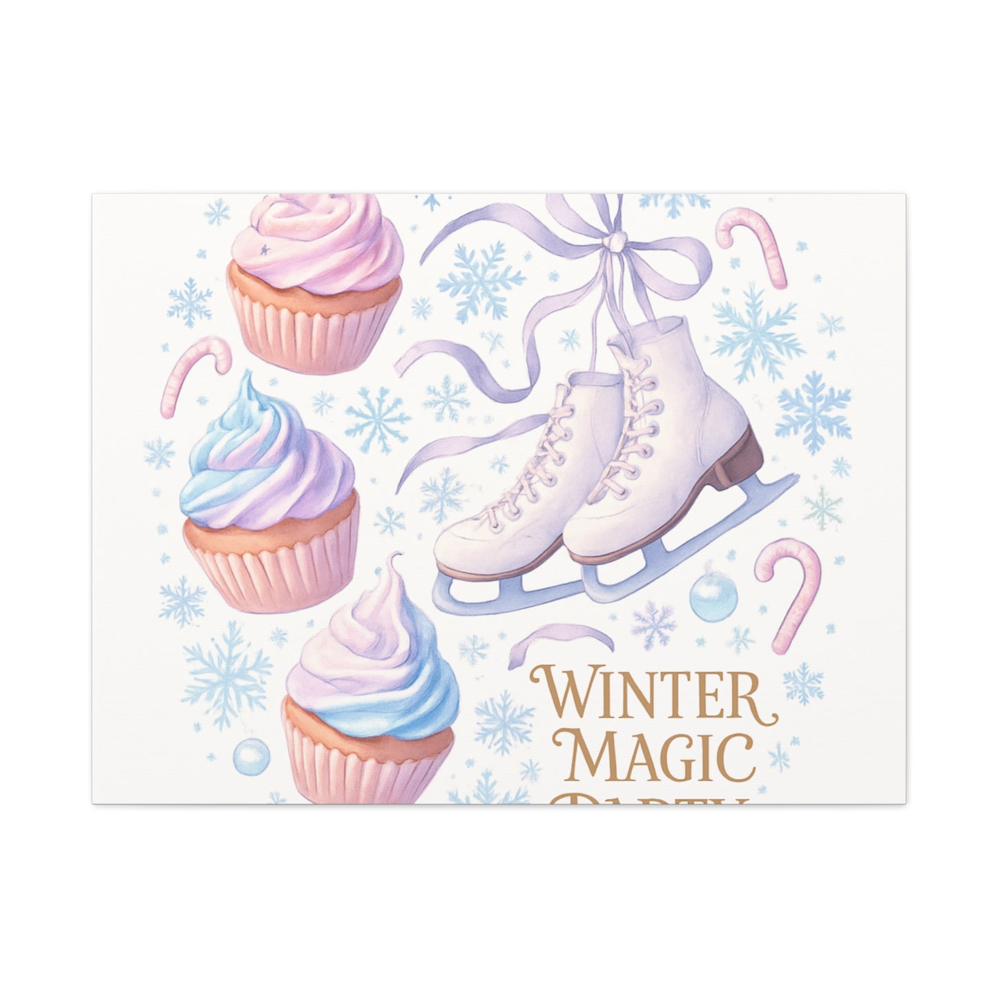 Winter Magic Party Canvas — Ice Skates & Cupcakes Matte Wall Art