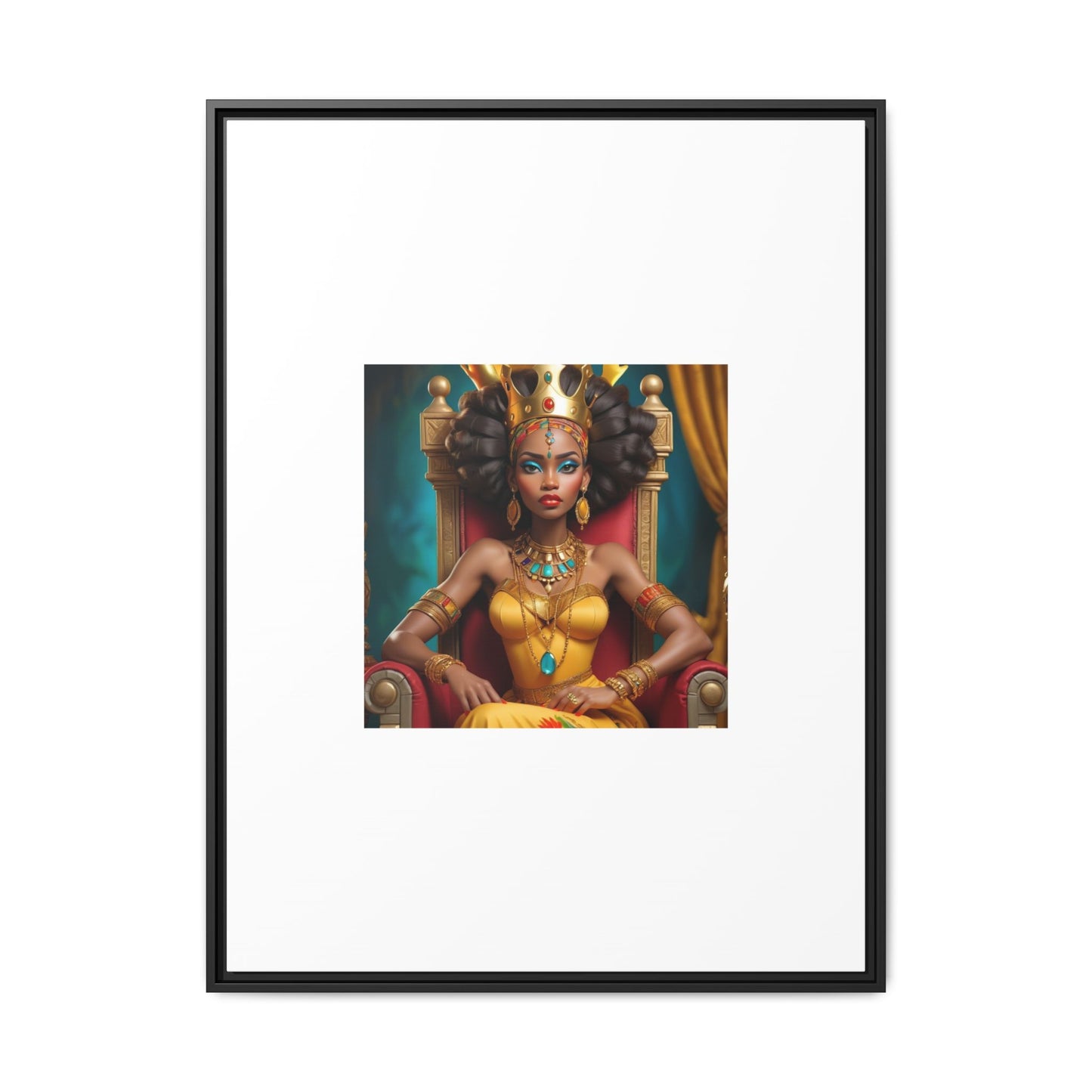 Framed Matte Canvas Art — Regal African Queen Portrait