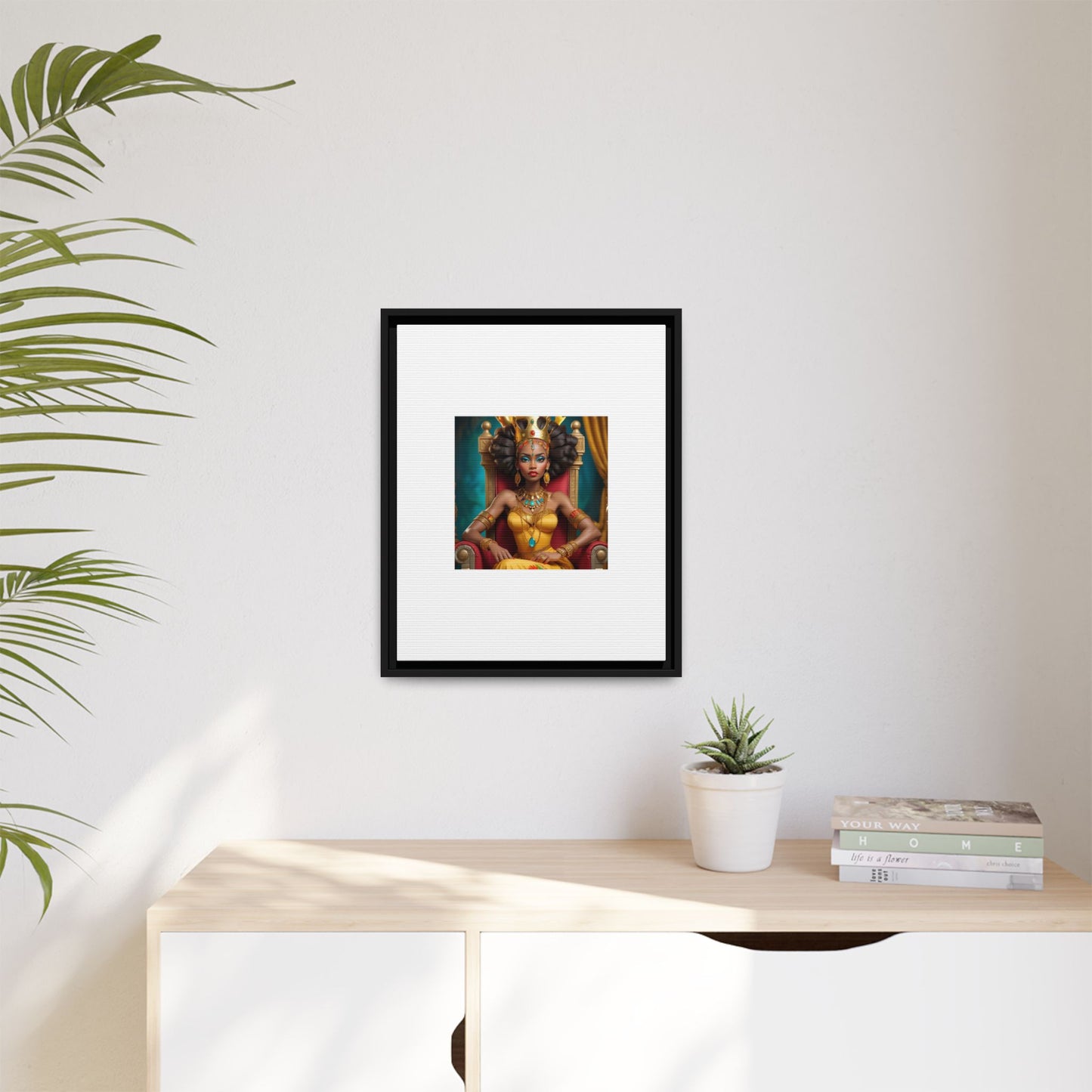 Framed Matte Canvas Art — Regal African Queen Portrait