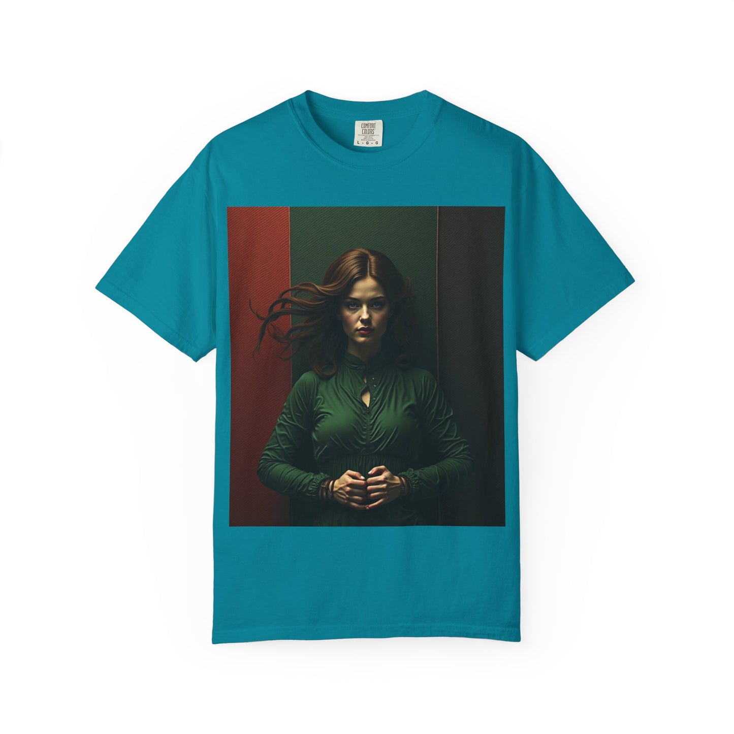 Portrait Photo Tee — Moody Green Woman Graphic T-Shirt