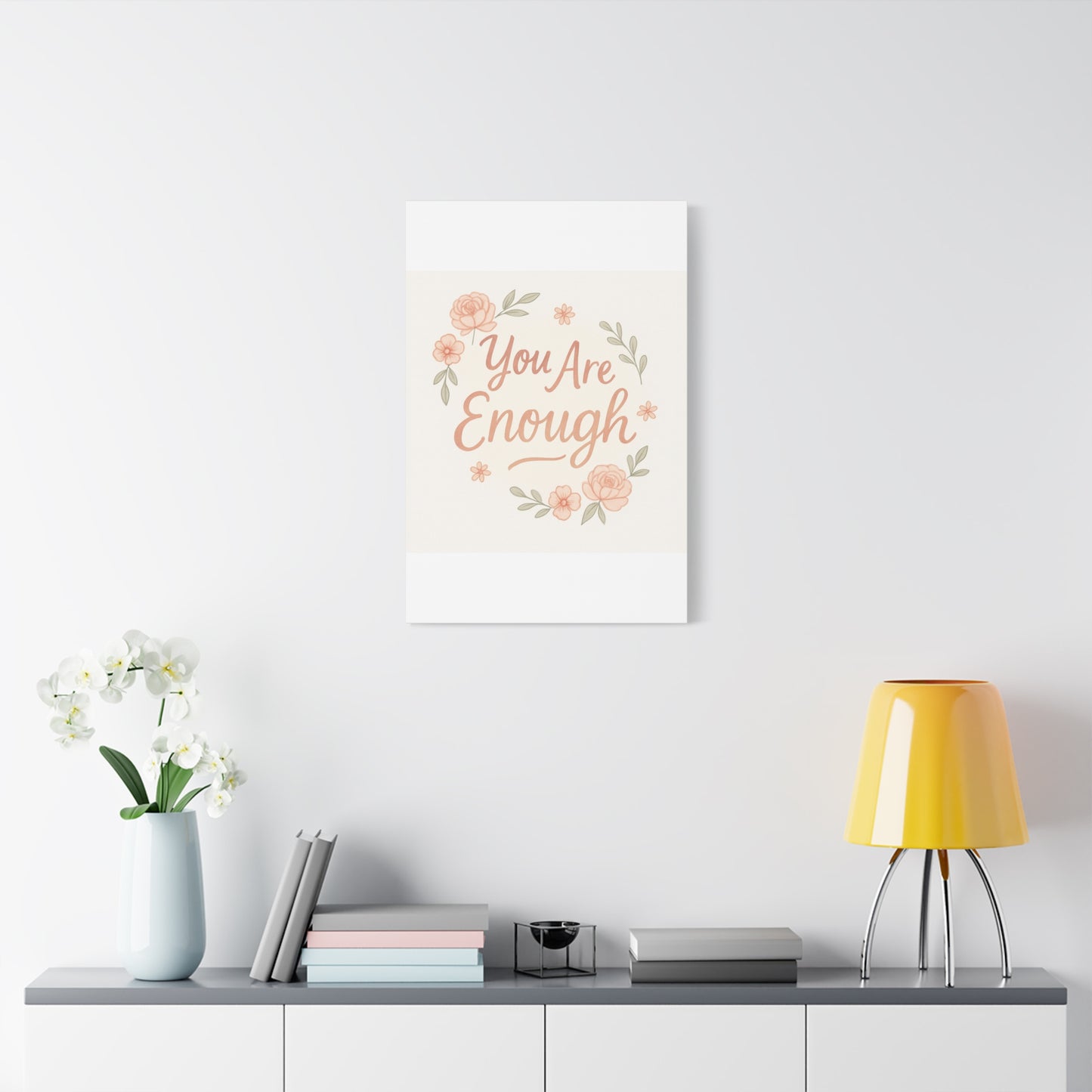 You Are Enough Floral Canvas Wall Art — Inspirational Matte Stretched Canvas