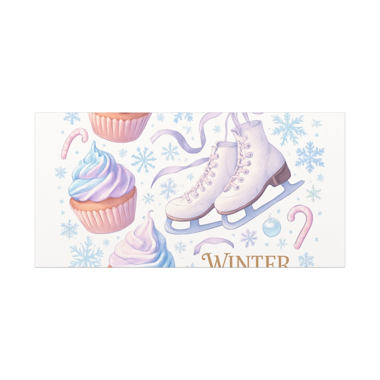 Winter Magic Party Canvas — Ice Skates & Cupcakes Matte Wall Art
