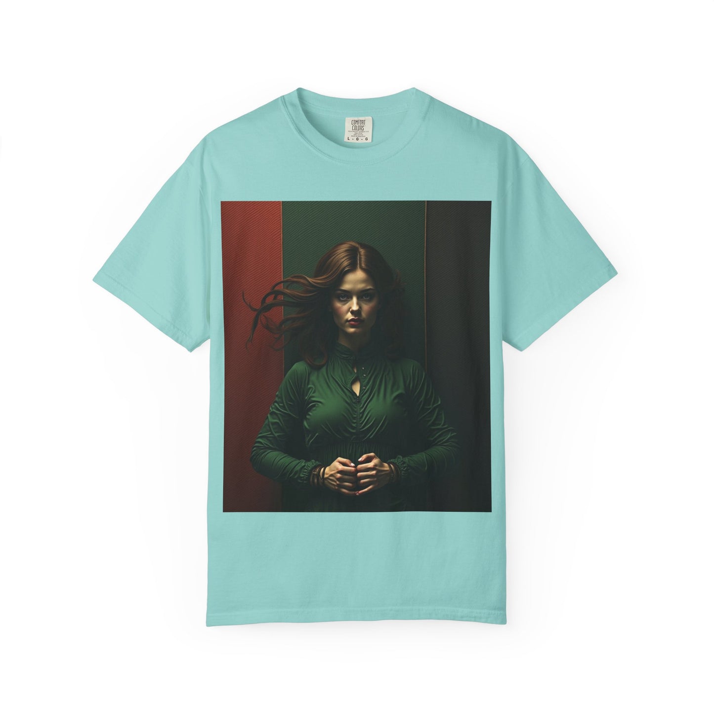 Portrait Photo Tee — Moody Green Woman Graphic T-Shirt