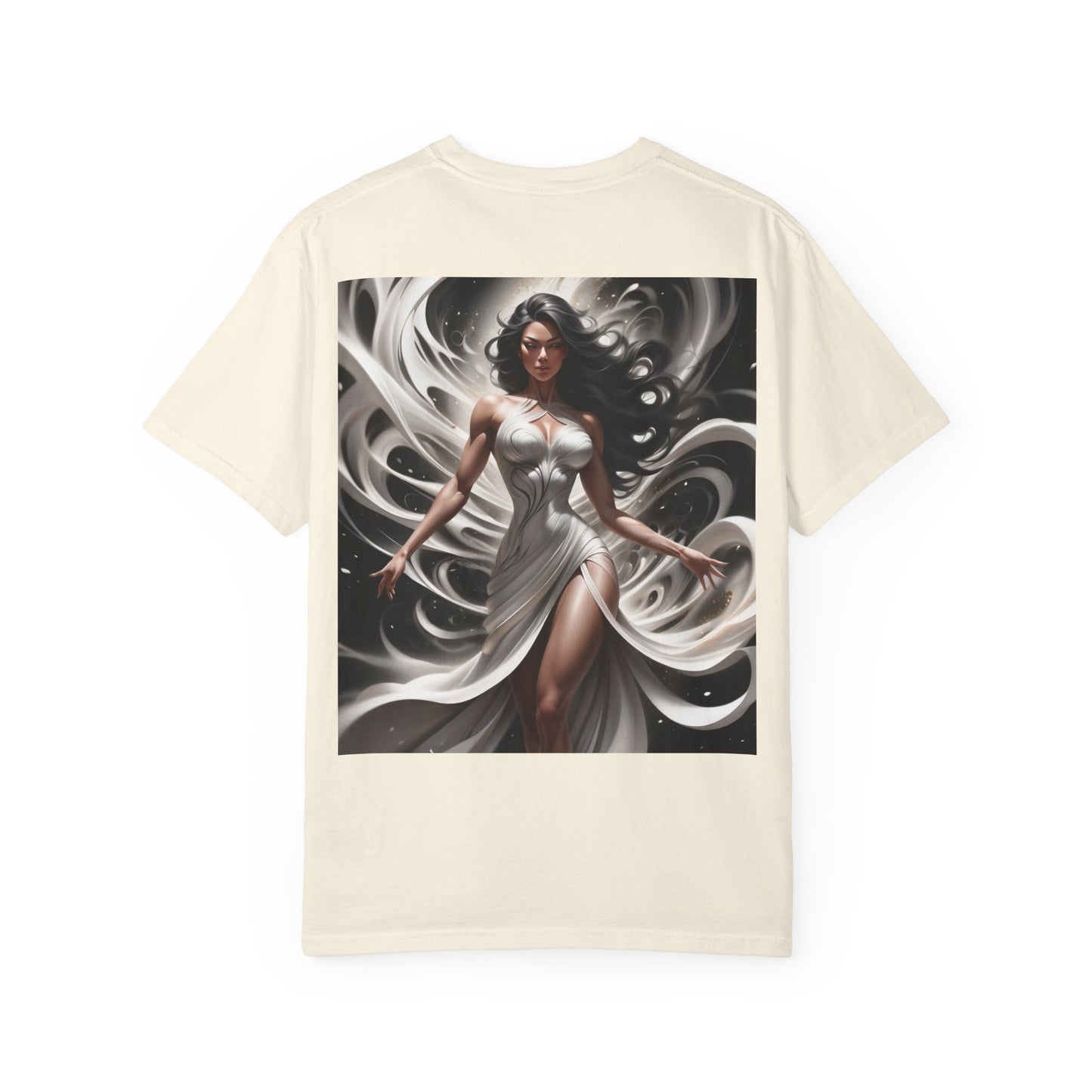 Goddess Art T-Shirt — Elegant White-Draped Fantasy Woman Print