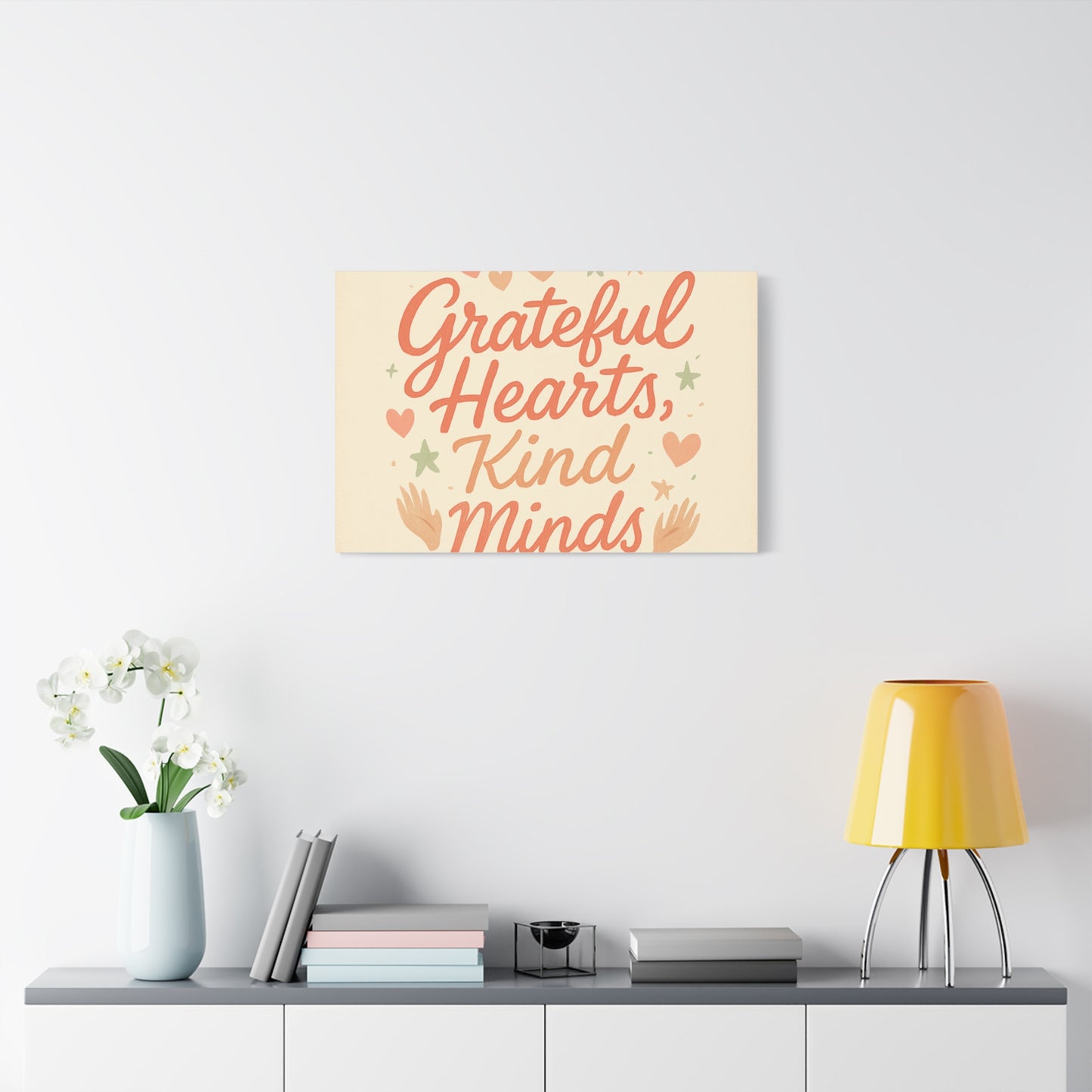 Grateful Hearts Kind Minds Canvas Wall Art — Inspirational Quote Matte Canvas