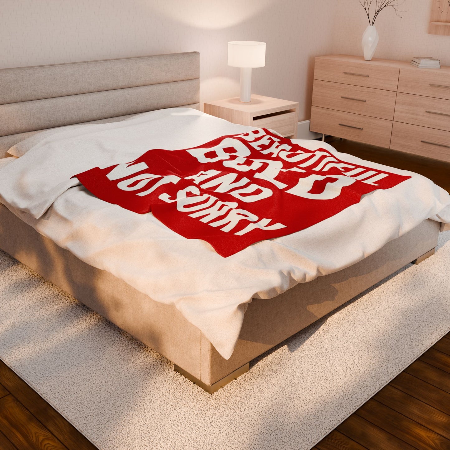 Velveteen Plush Blanket — "Beautiful Bold and Not Sorry" Red Statement Throw