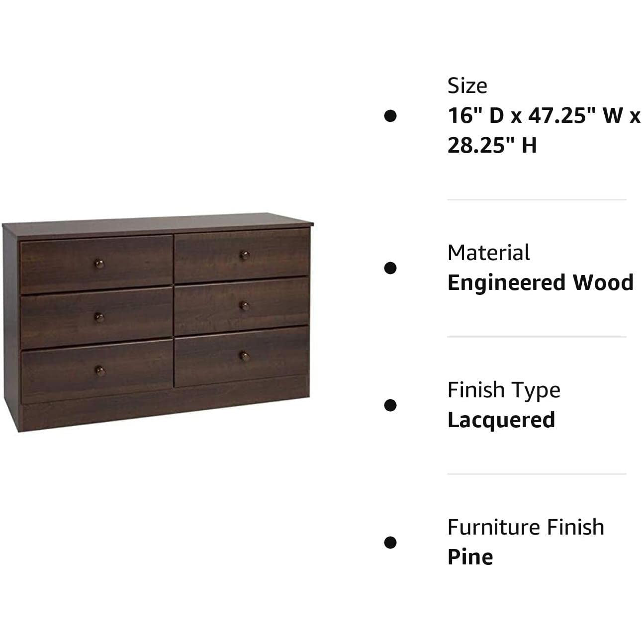 Astrid 6-Drawer Dresser Espresso Finish Bedroom Furniture