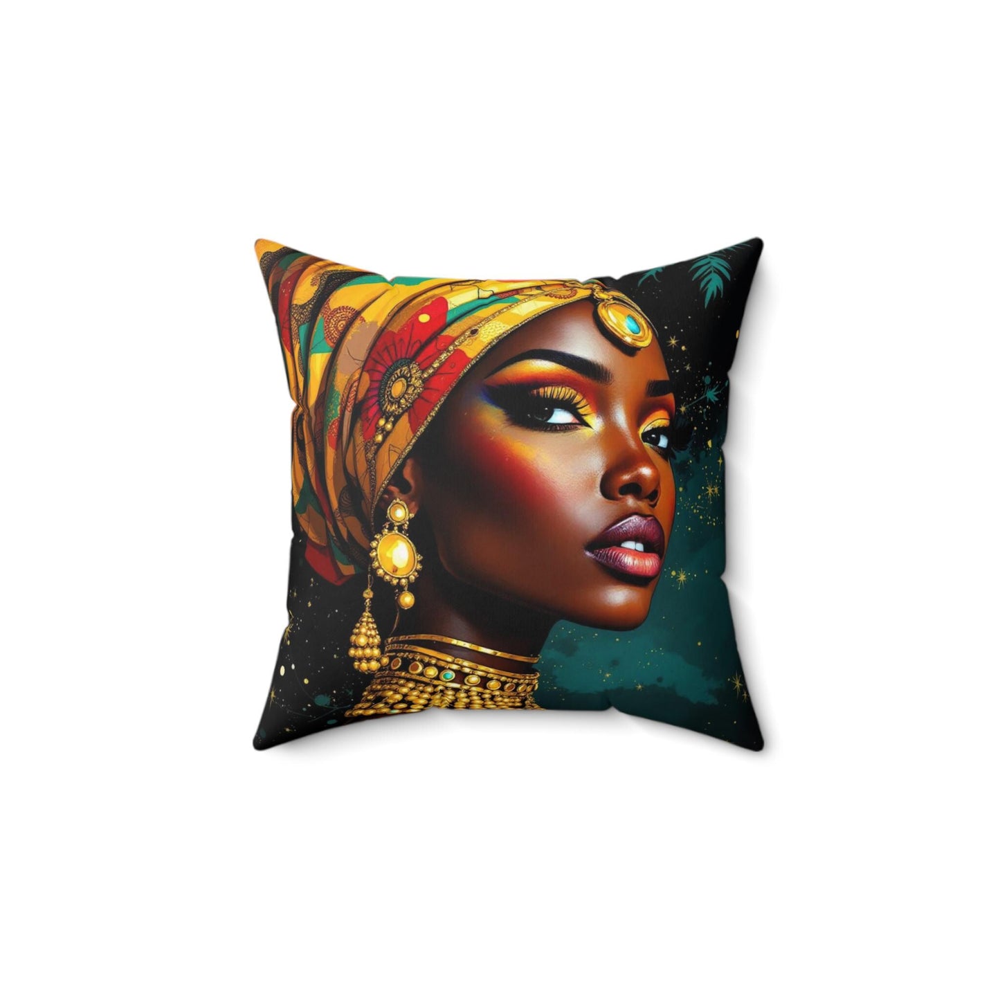 Elegant African Woman Throw Pillow, Home Decor, Bohemian Accent Pillow, Afrocentric Gift, Living Room Accessories