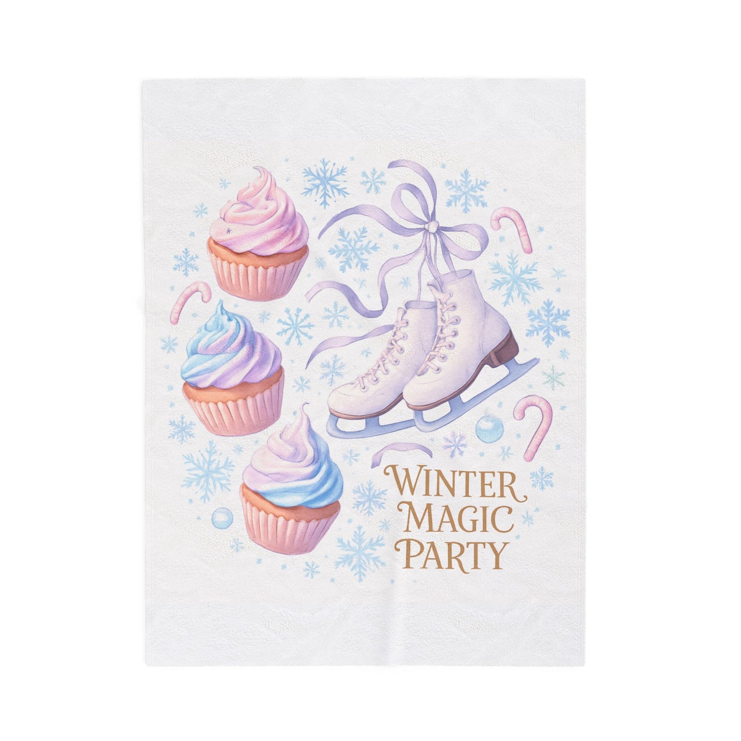 Winter Magic Party Velveteen Plush Blanket — Ice Skates & Cupcakes Cozy Throw