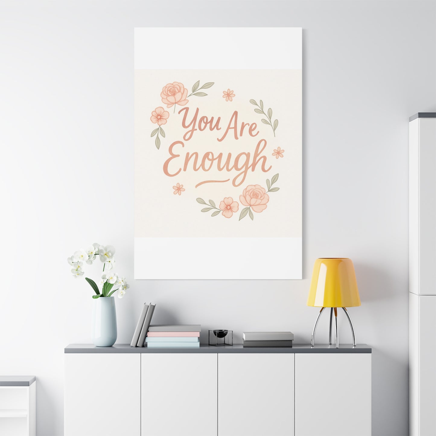You Are Enough Floral Canvas Wall Art — Inspirational Matte Stretched Canvas