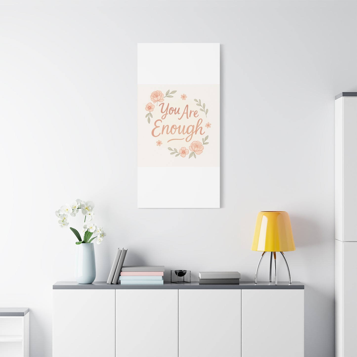 You Are Enough Floral Canvas Wall Art — Inspirational Matte Stretched Canvas