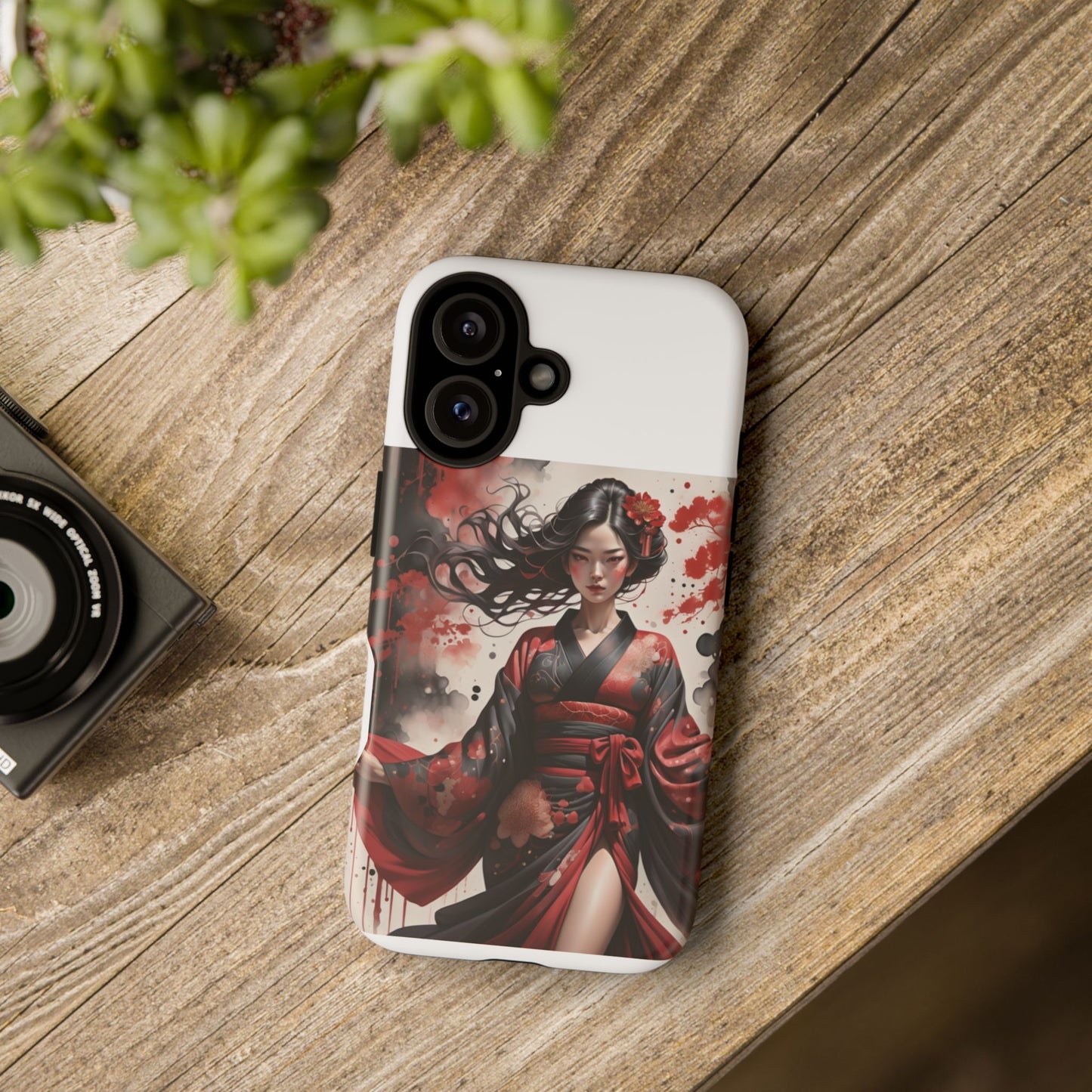 Geisha Warrior Phone Case — Dark Red Kimono Art Designer iPhone Case