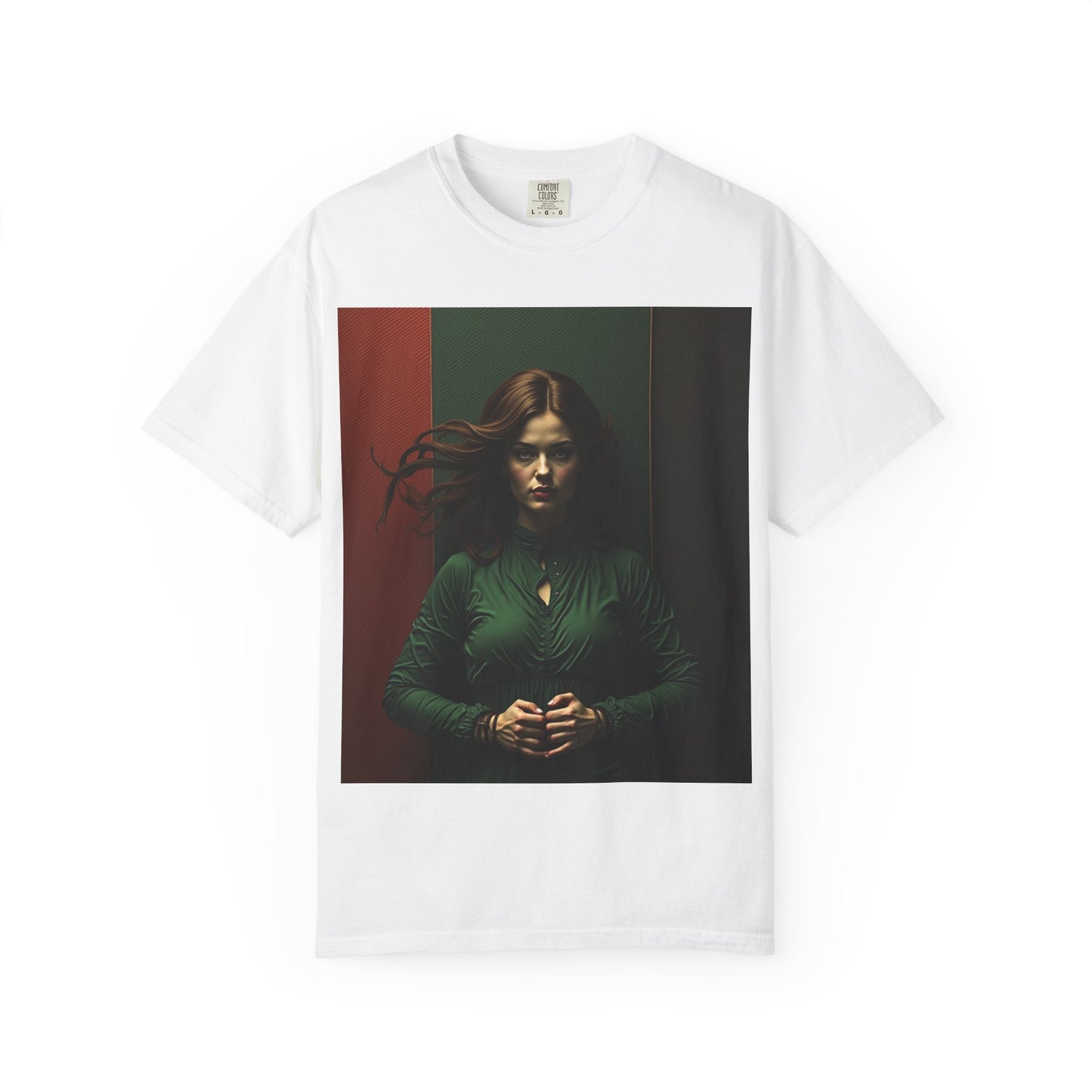 Portrait Photo Tee — Moody Green Woman Graphic T-Shirt