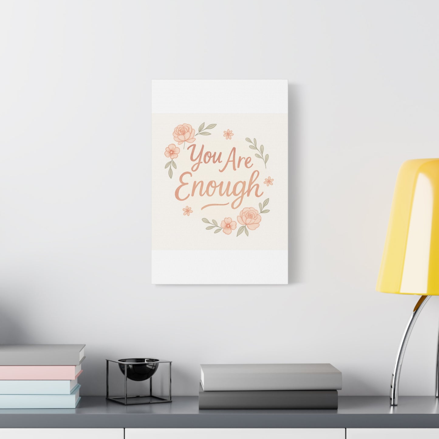 You Are Enough Floral Canvas Wall Art — Inspirational Matte Stretched Canvas