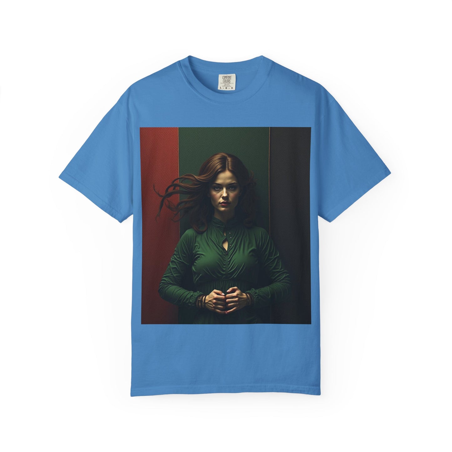 Portrait Photo Tee — Moody Green Woman Graphic T-Shirt