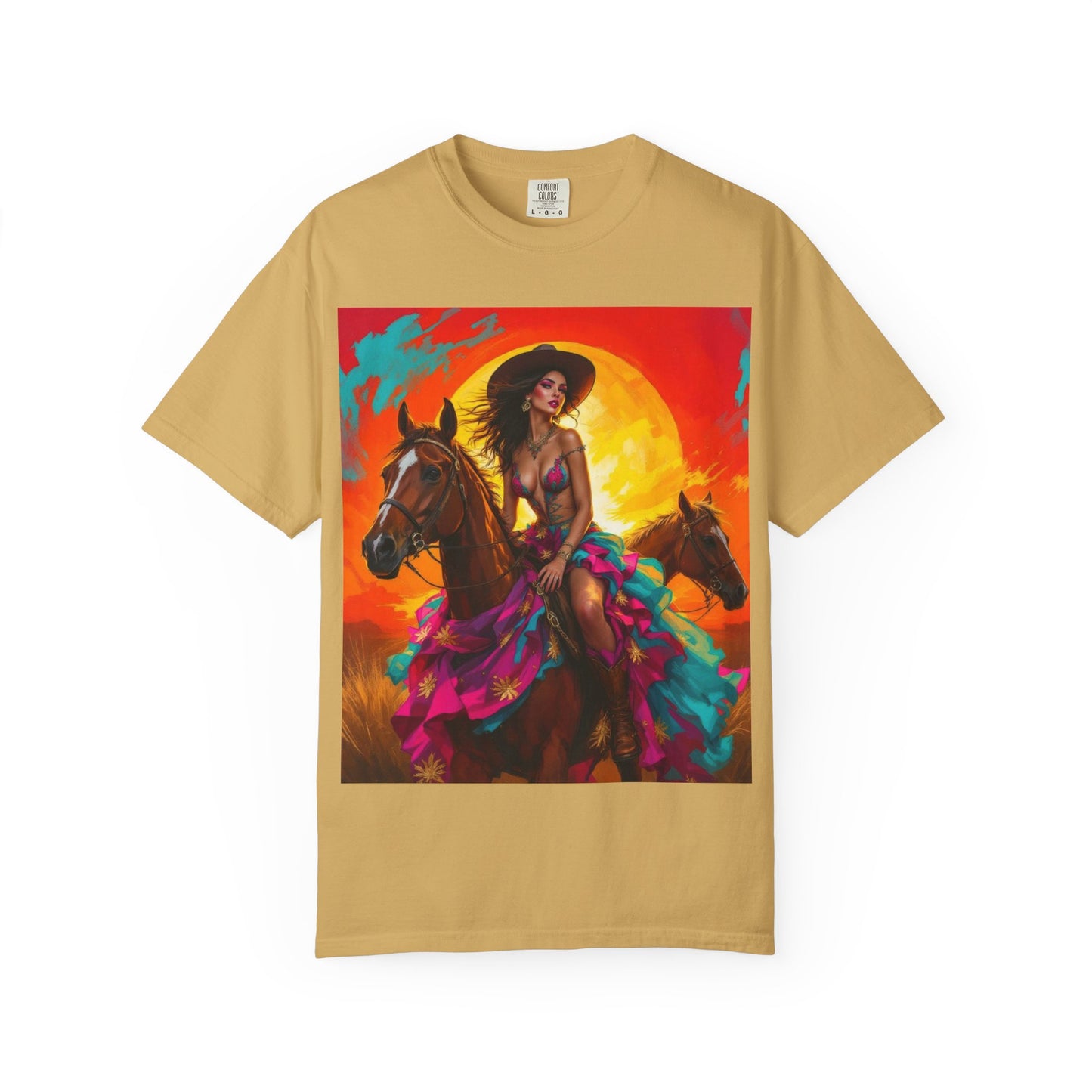 Cowgirl Sunset T-Shirt — Vibrant Western Horse Art Tee