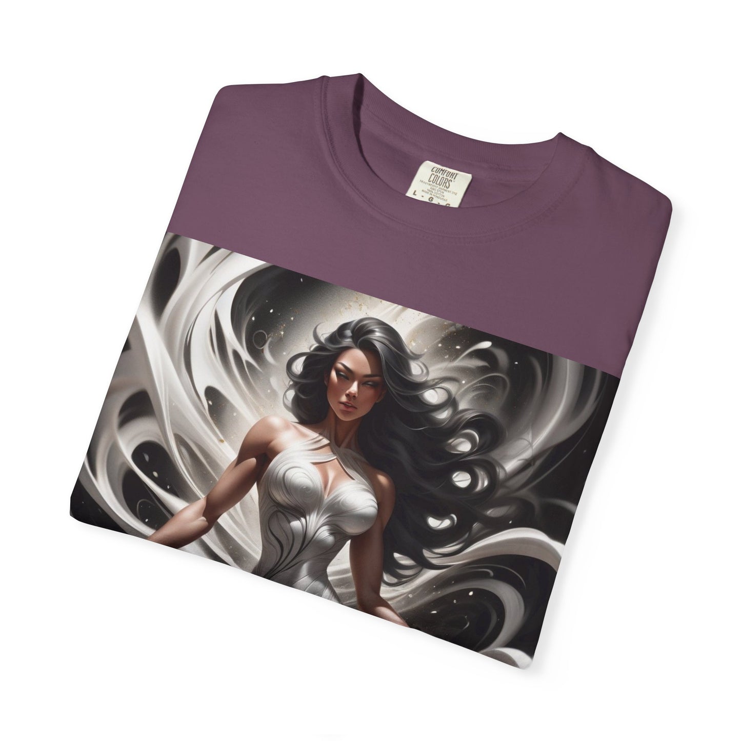 Goddess Art T-Shirt — Elegant White-Draped Fantasy Woman Print