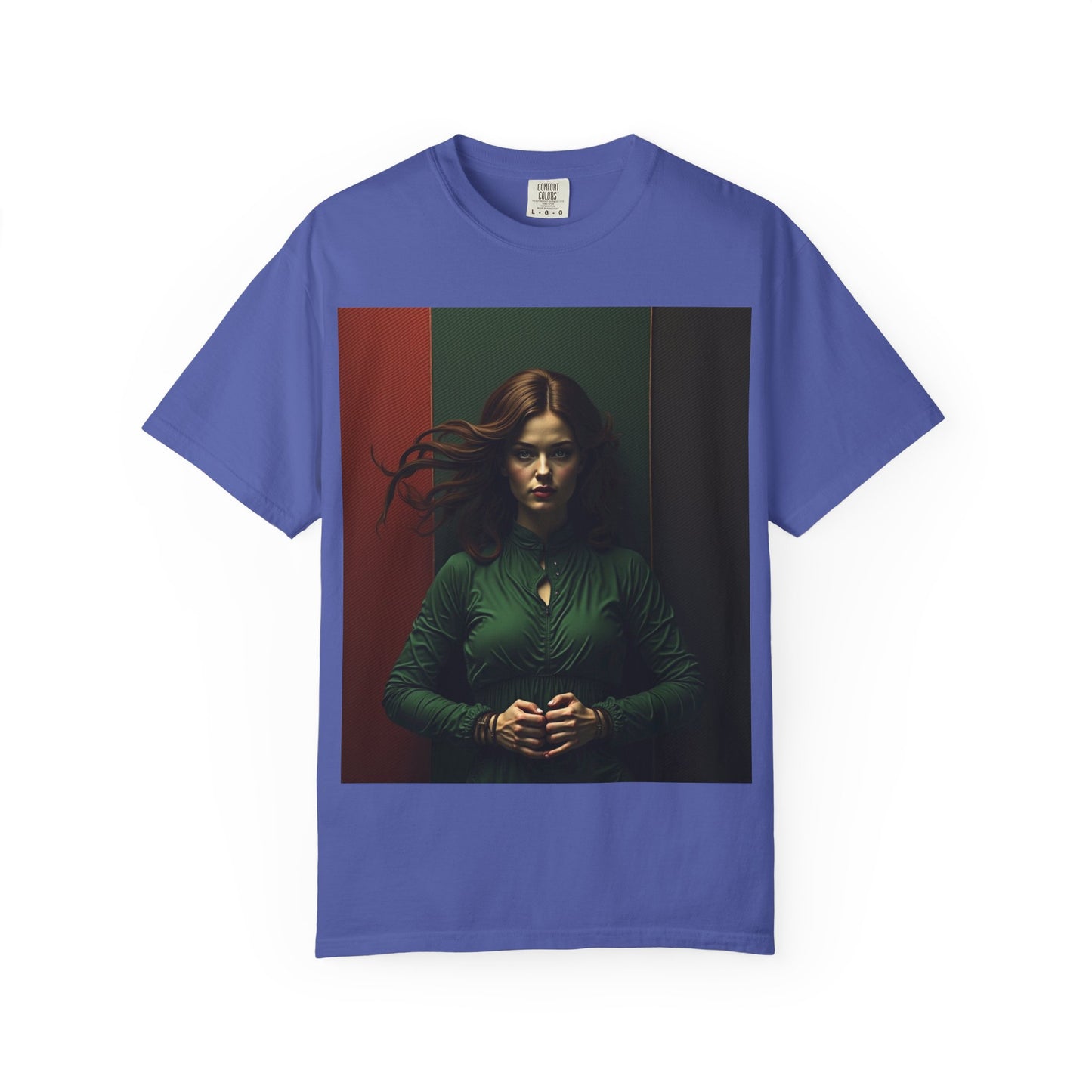 Portrait Photo Tee — Moody Green Woman Graphic T-Shirt