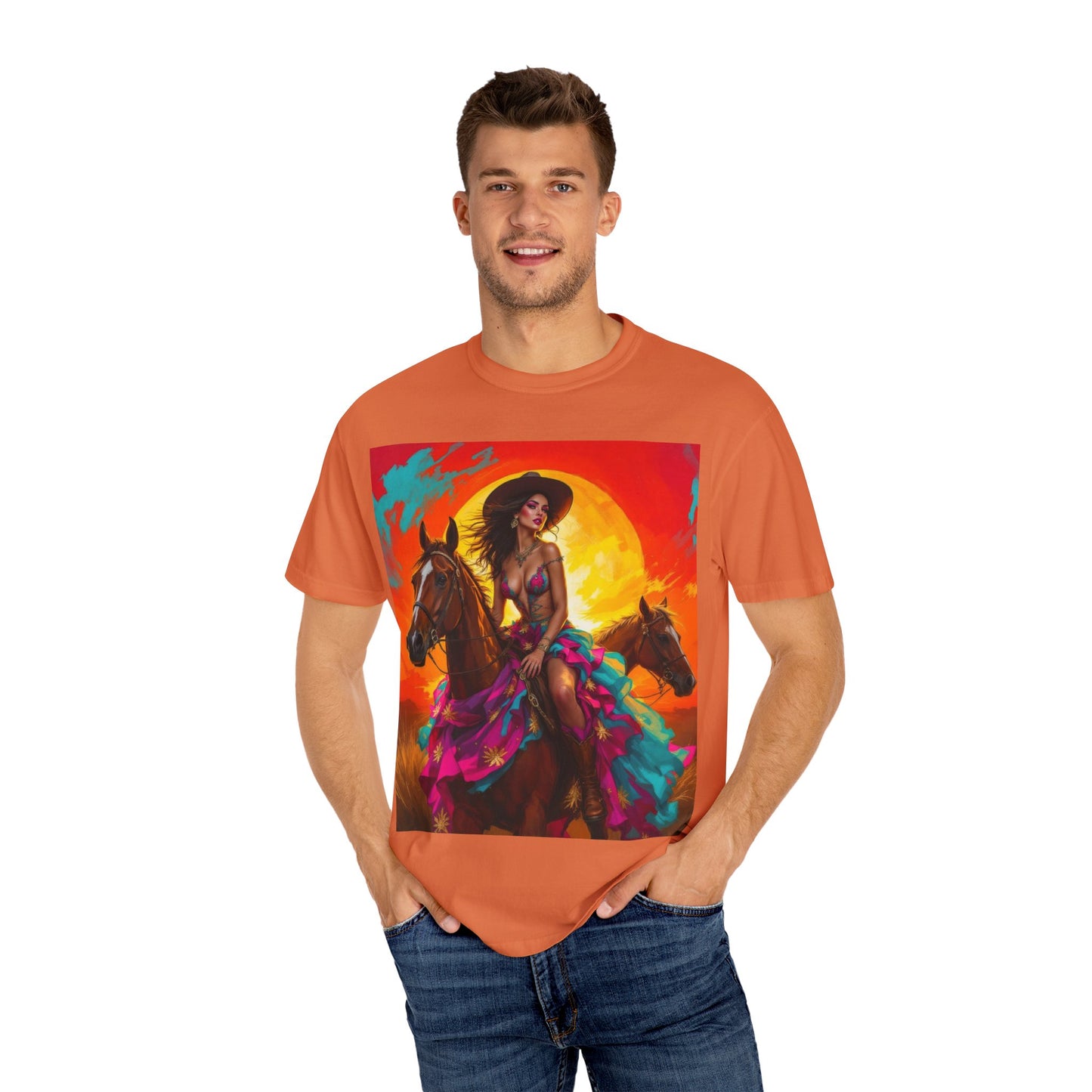 Cowgirl Sunset T-Shirt — Vibrant Western Horse Art Tee