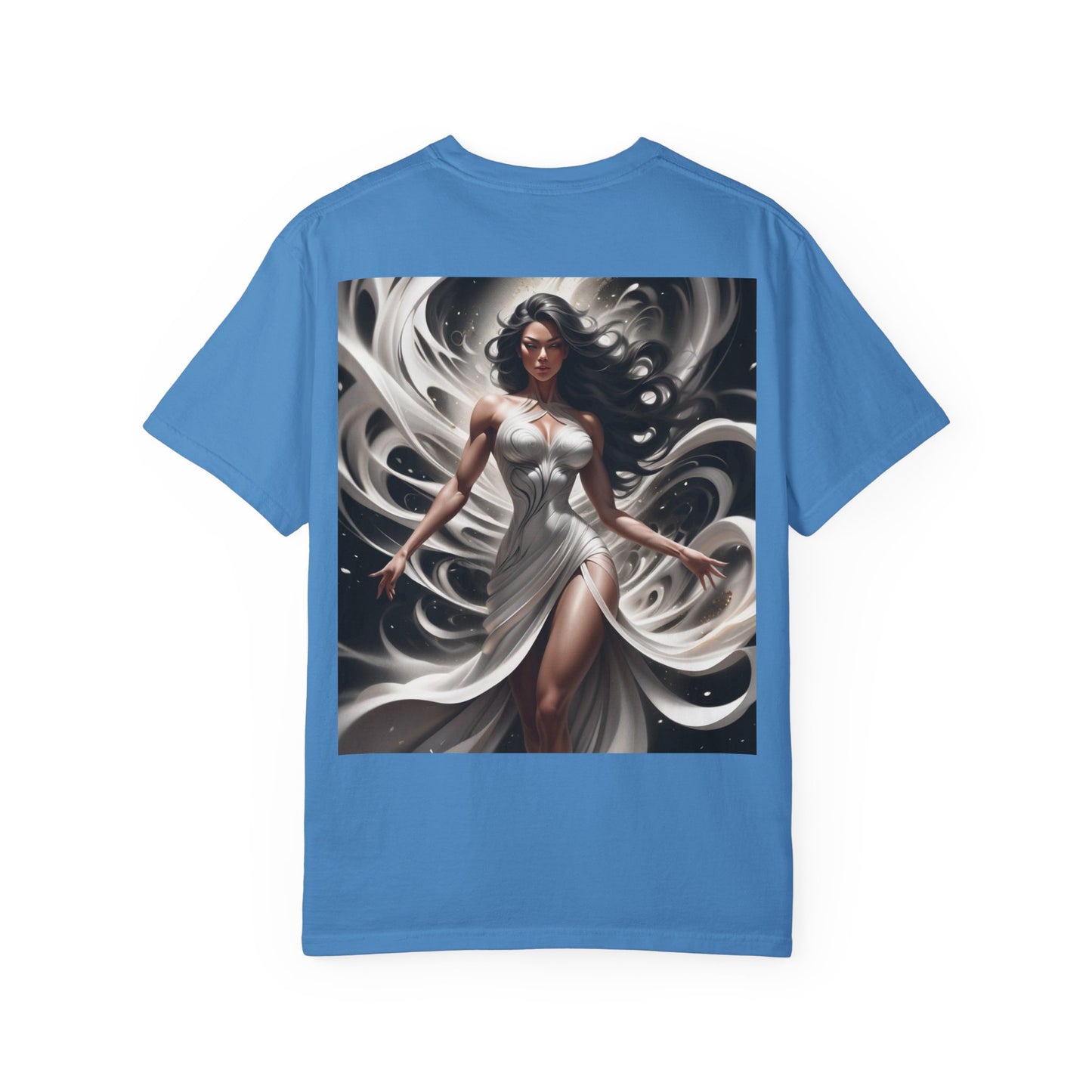 Goddess Art T-Shirt — Elegant White-Draped Fantasy Woman Print