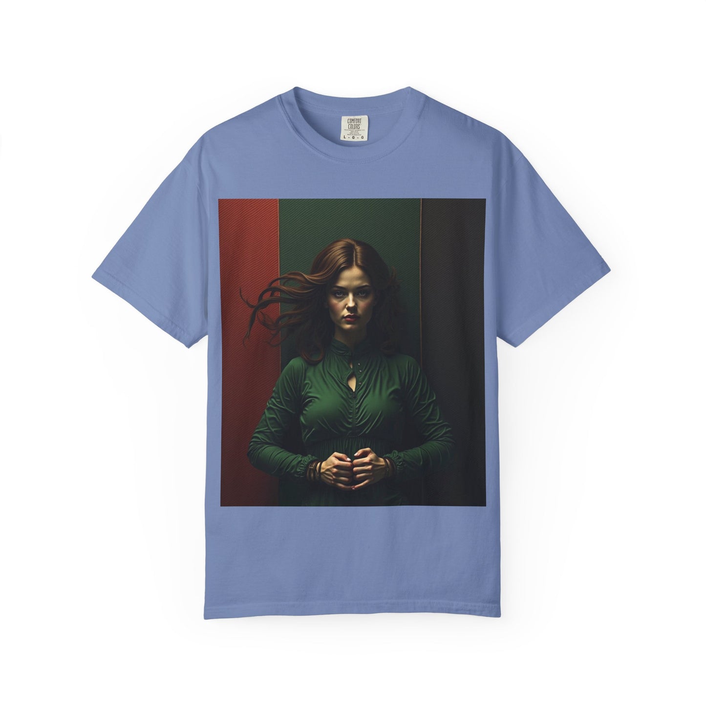 Portrait Photo Tee — Moody Green Woman Graphic T-Shirt