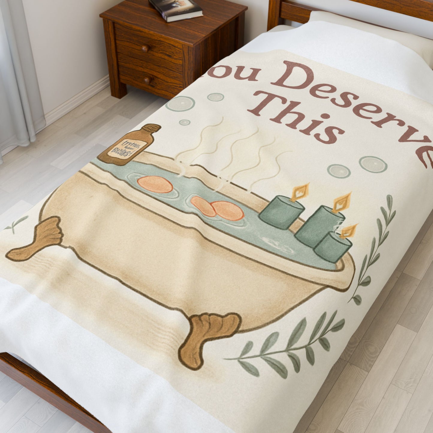 You Deserve This Plush Blanket — Cozy Self-Care Bath Illustration