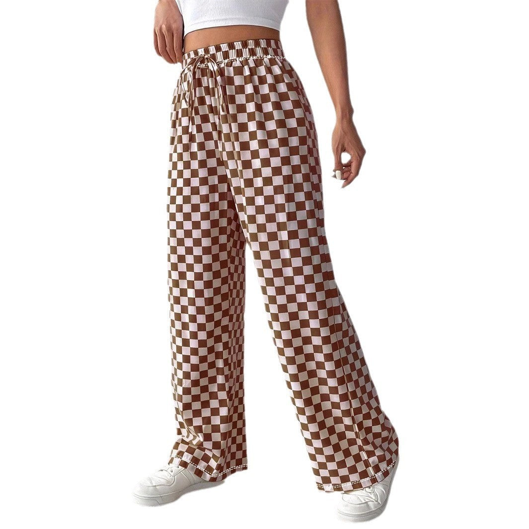 Women's Casual High-waisted Checkered Straight-leg Pants