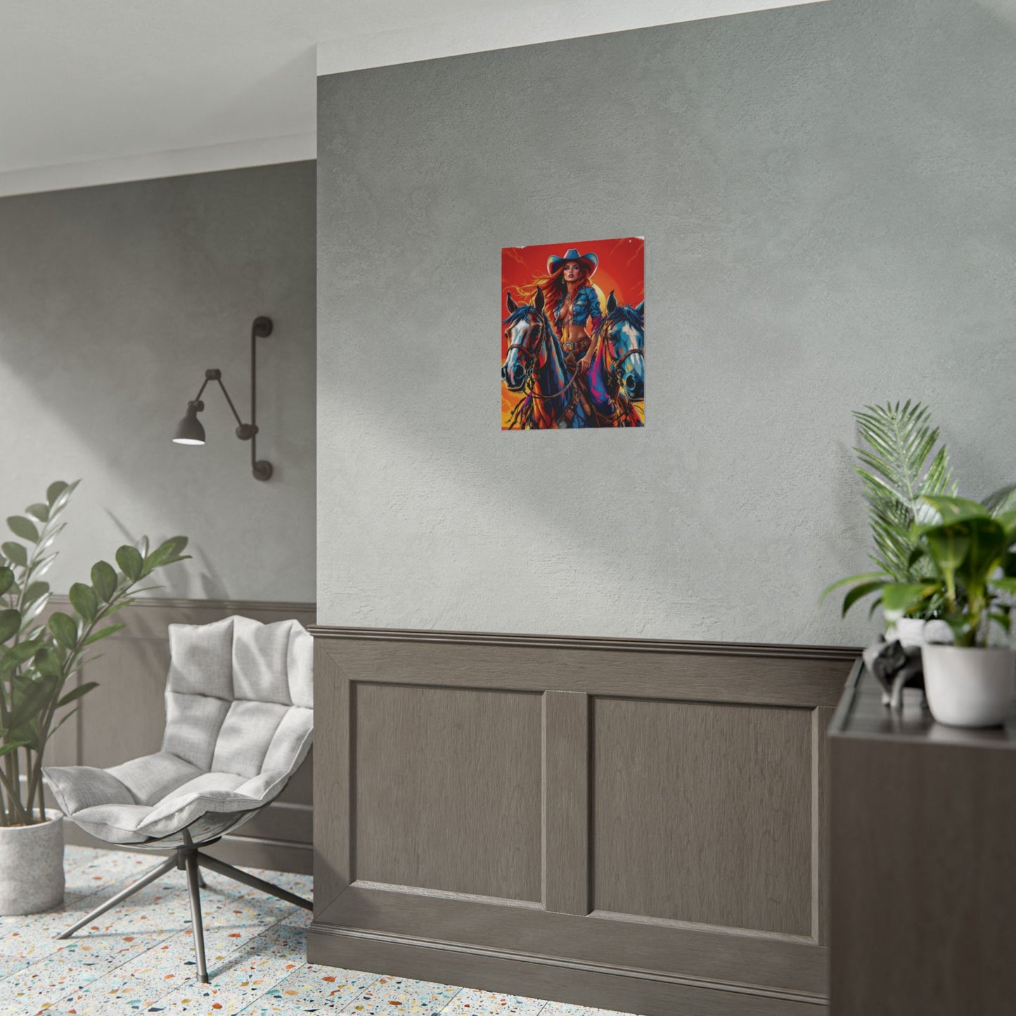 Cowgirl Poster — Vibrant Western Cowgirl Art Print with Horses