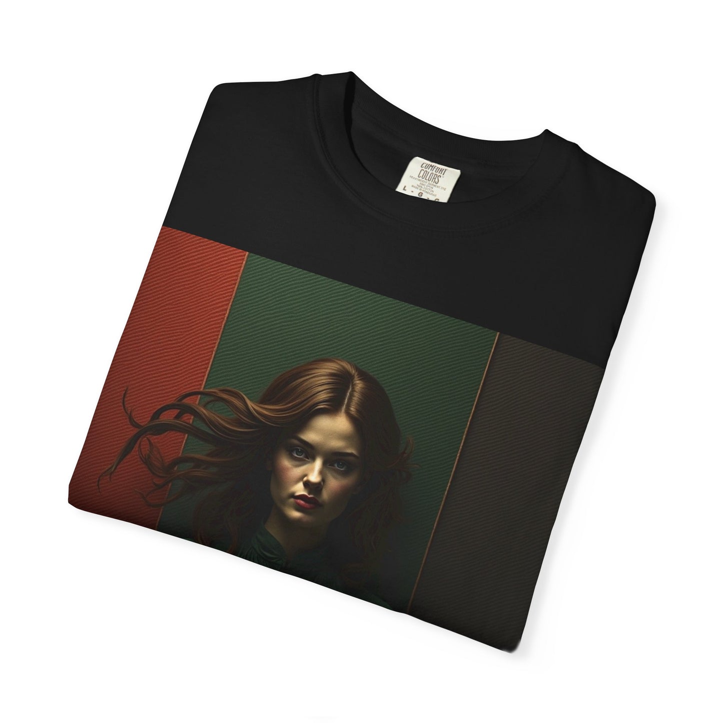 Portrait Photo Tee — Moody Green Woman Graphic T-Shirt